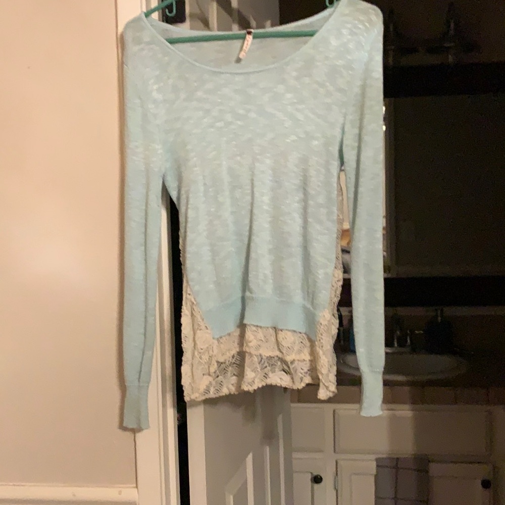 Blue lace long sleeve top